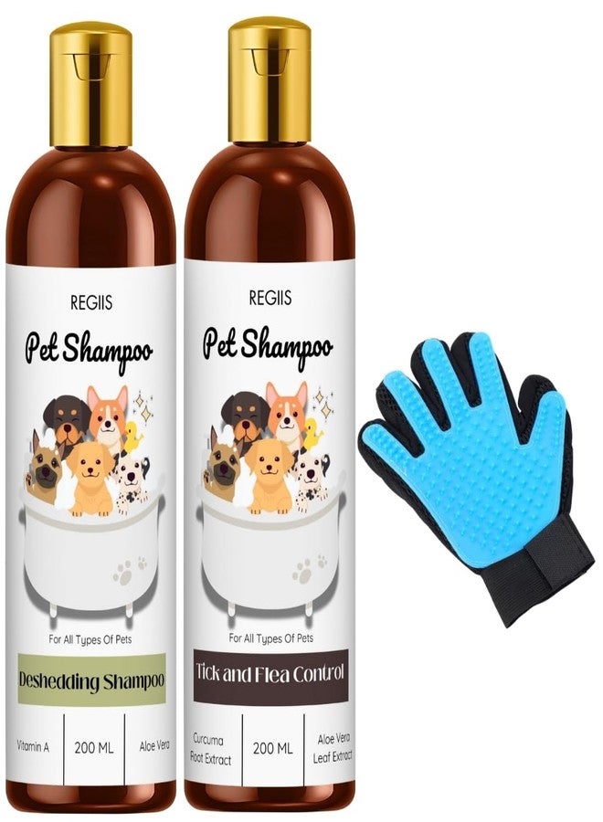 مجموعة شامبو للحيوانات الأليفة، تركيبة لإزالة الشعر الزائد ومكافحة القراد والبراغيث، 200 مل، مع قفاز للعناية بجميع أنواع الحيوانات الأليفة - Image 1